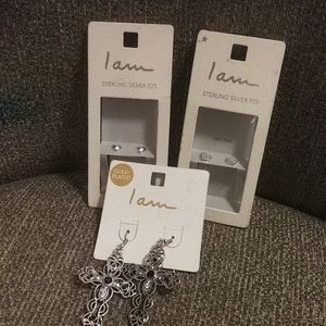 Sterling silver heart earrings and cross earrings